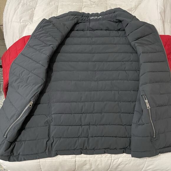 Nautica Jacket Men Size XXL Red Gray Puffer Quilted Reversible Stretch Ski Warm - Picture 3 of 9